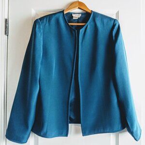 Due Per Due Teal Blue Pure Silk Open Blazer